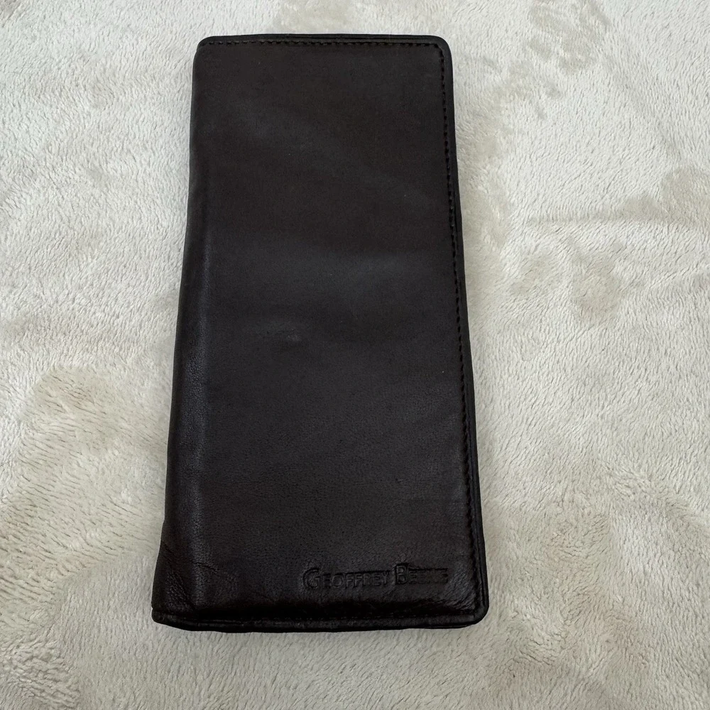 Geoffrey Beene Genuine Leather Breast Pocket Secretary Wallet Brown Vintage